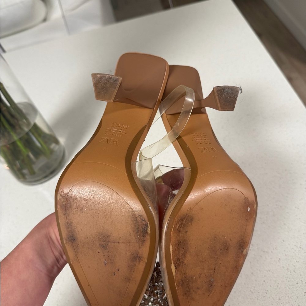Zara Women's Transparent and Brown Embellished Heels - Picture 3 of 3